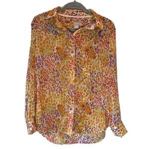 Chico’s Top Women’s Size 1 (8/10) Sheer Bright Colorful Rainbow Leopard Print